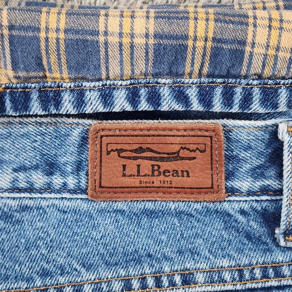 LL Bean Double L Jeans Mens 32x30 Denim Med Wash Plaid Flannel Lined Outdoor